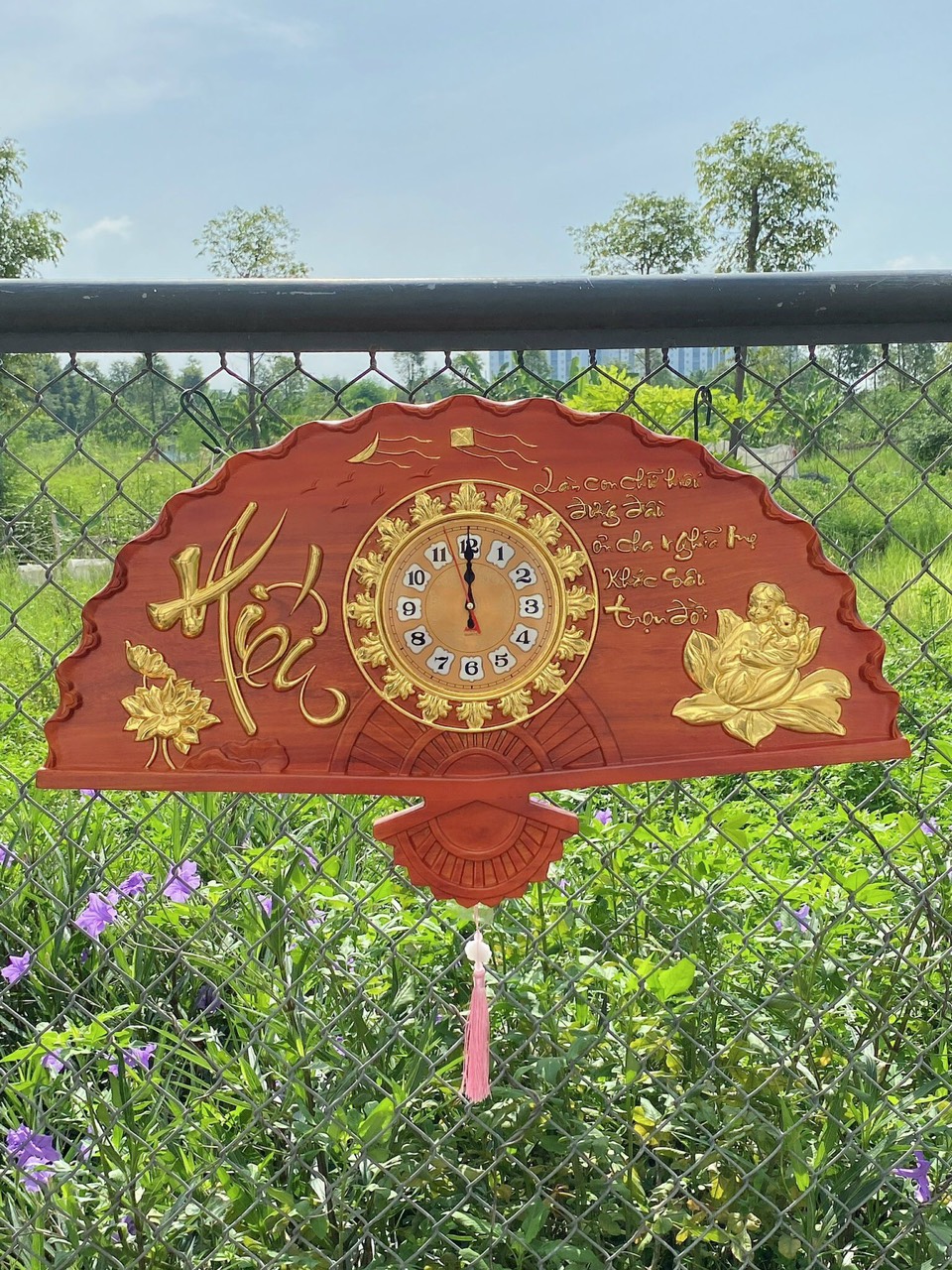 Quạt Đồng Hồ Gỗ Hương Đỏ
