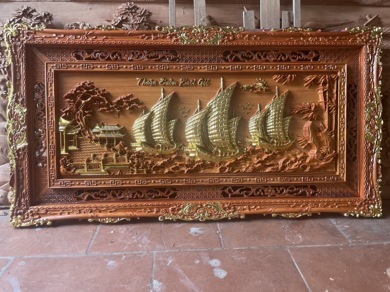 Tranh Ngang Gỗ Hương Đỏ